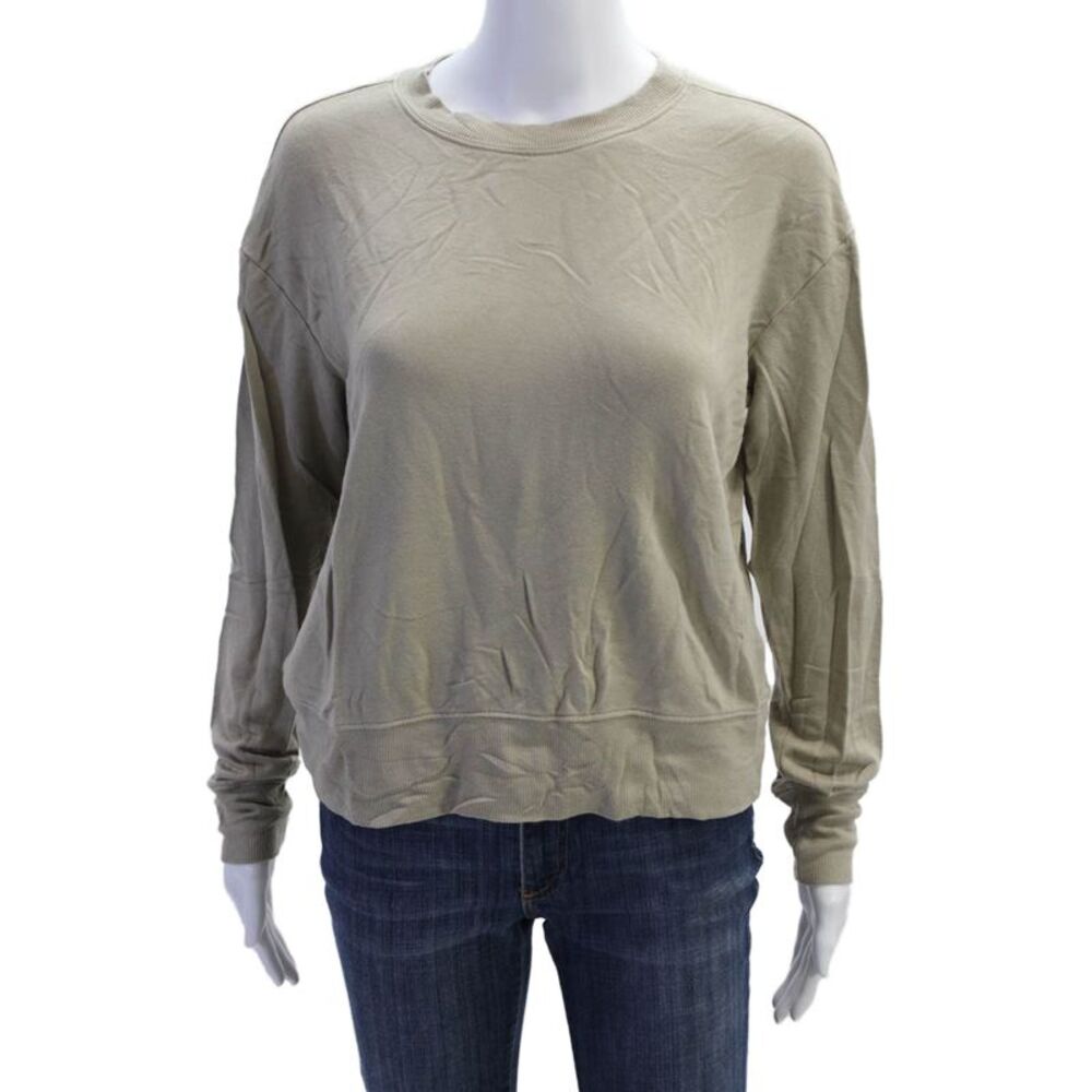 Splits 59 Womens Beige Army Pullover Sweatshirts Crew Neck Long Sleeve Size S